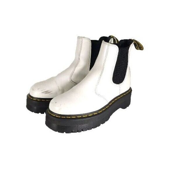 Dr. Martens Women's 2976 Quad US9 White Leather Lug Sole Platform Chelsea Boots - Picture 1 of 16